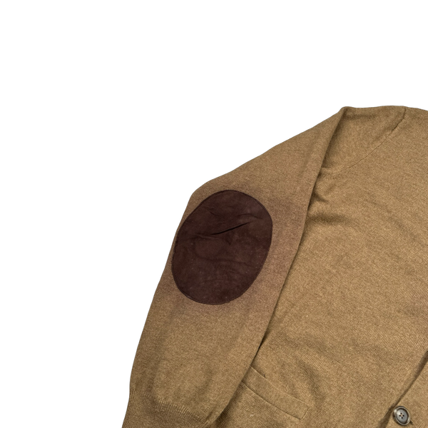 Ralph Lauren Polo Brown Merino Wool Buttoned Suede Elbow Pad Cardigan - Medium