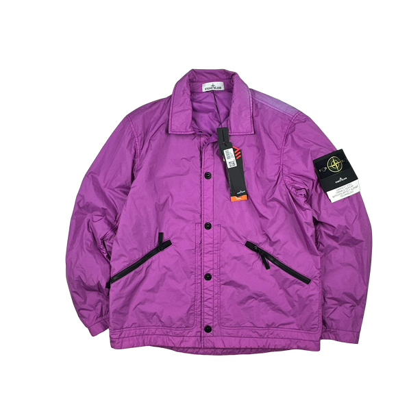 Stone Island 2022 Fuchia Purple Garment Dyed Crinkle Reps Zipped Overshirt - XL