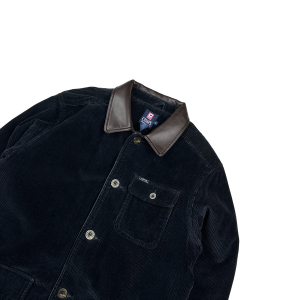 Ralph Lauren Chaps 90's Navy Corduroy Flannel Lined Leather Collar Jacket - Medium