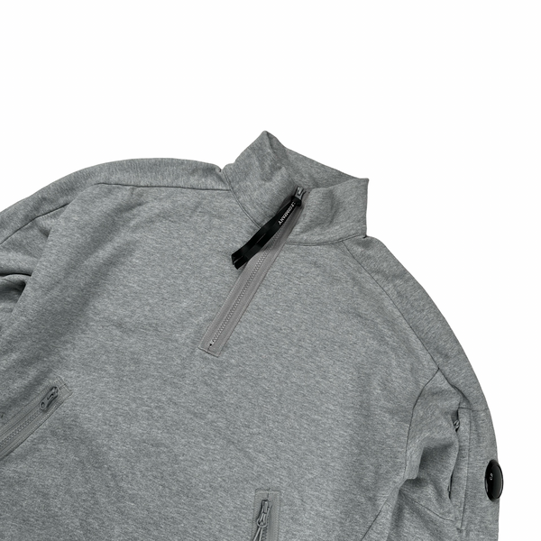 CP Company Lens View Grey Cotton Quarter Zip Sweatshirt - Medium
