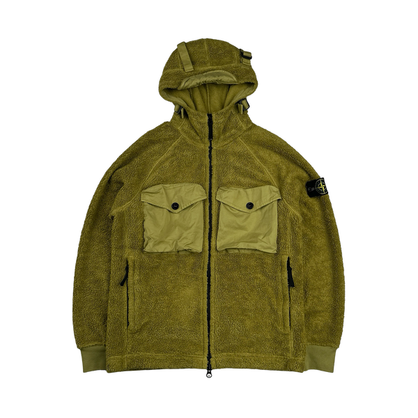 Stone Island 2021 Green Teddy Fleece Zipped Jacket - Small