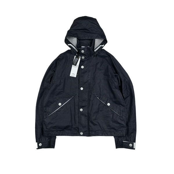 Stone Island 2024 Navy Raw Plated Linen Marina Spellout Zipped Jacket - Large