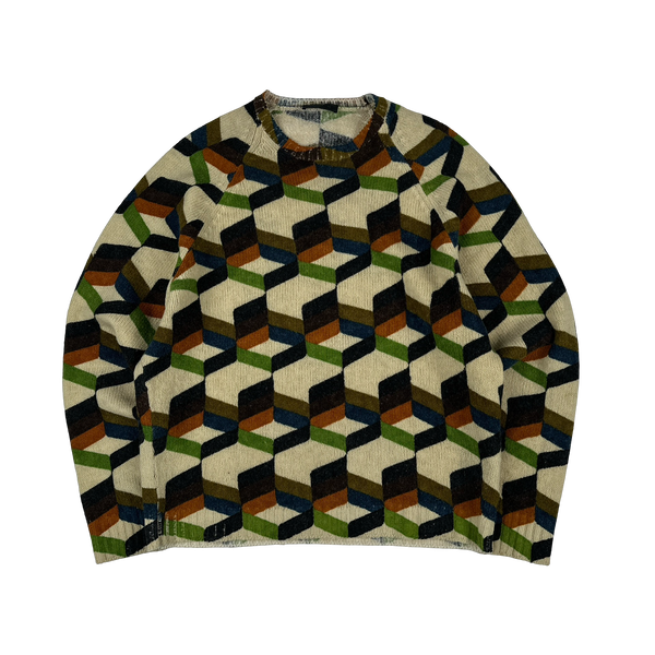 Prada 2017 Archive Geometric Wool Monogram Crewneck Knit Jumper - Large