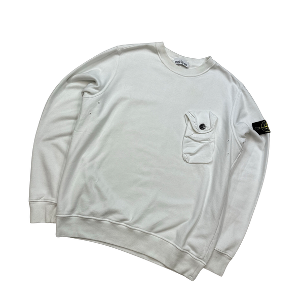 Stone Island 2021 White Chest Pocket Jumper - Medium