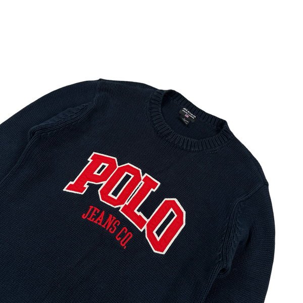 Ralph Lauren Polo Jeans Cotton Spellout Knit Crewneck Jumper - Large