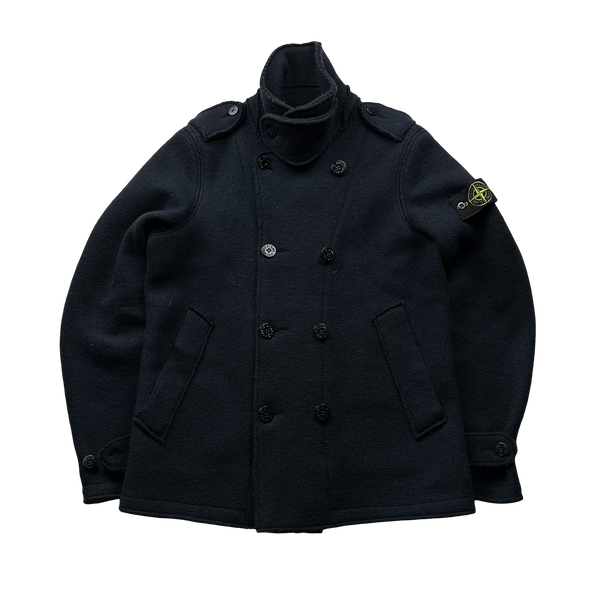 Stone Island Navy 2012 Wool Double Breasted Pea Coat - Medium