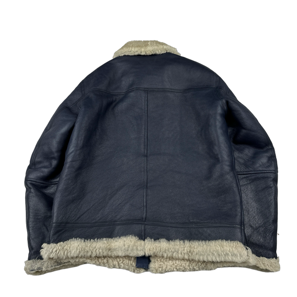 Stone Island 2014 Navy Hand Painted Leather Sheepskin Shearling Jacket - XL