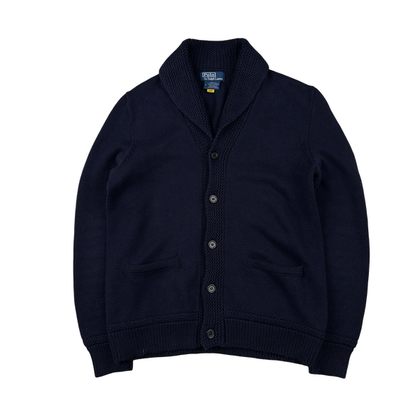 Ralph Lauren Navy Wool Knit Buttoned Flag Jumper - Medium