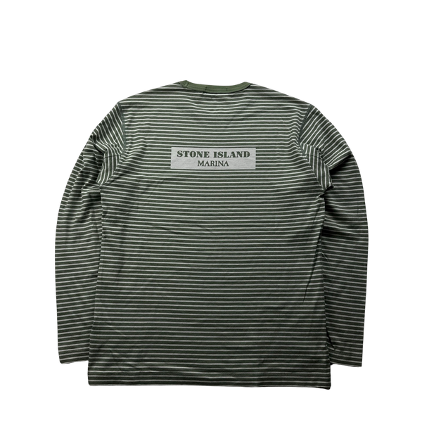 Stone Island Green Striped Marina Long Sleeved Top - Large