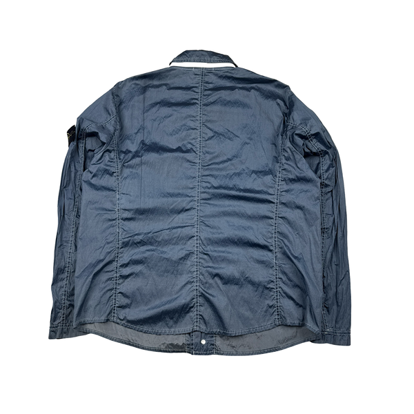 Stone Island 2010 Silver Blue Chest Zip Nylon Metal Overshirt - XXL