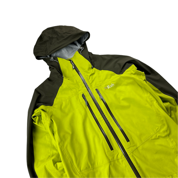 RAB Dark Green/Neon Yellow Neo Zipped Waterproof Rain Jacket - Small