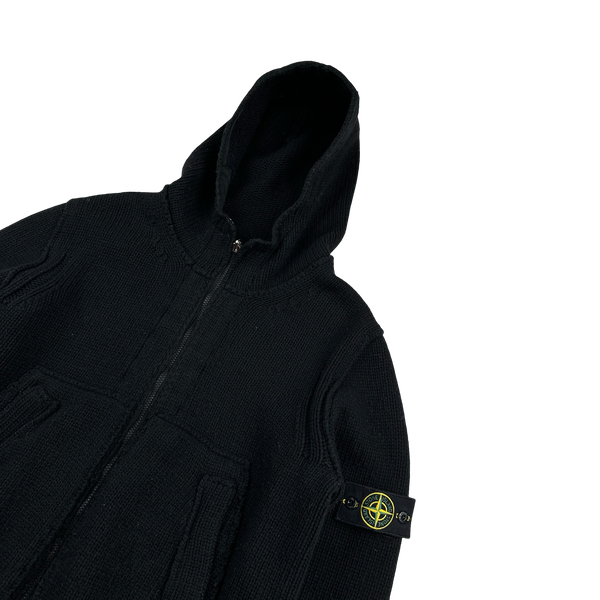 Stone Island 2008 Black Thick Wool Knit Nylon Liner 3 in 1 Jacket - XL