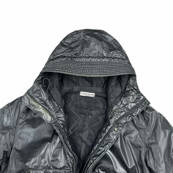 Stone Island 2011 Black Mussola Gommata Hooded Jacket - XL