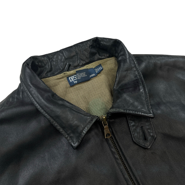Ralph Lauren Black Heavyweight Leather Jacket - XXL