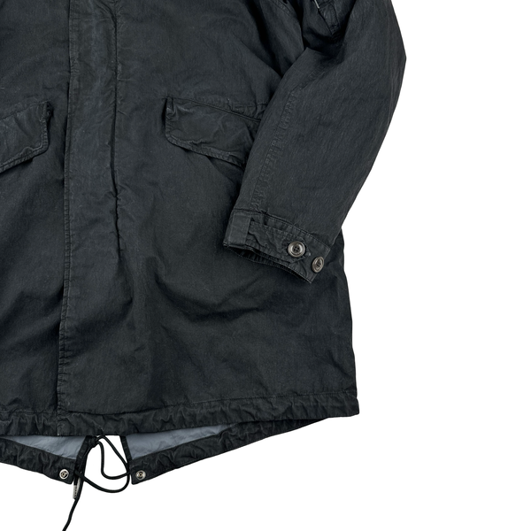 CP Company 50 Fili Black Double Lined Long Fish Tail Jacket - Large