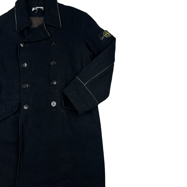 Stone Island 2001 Black Thick Wool Collared Double Breasted Jacket - Large