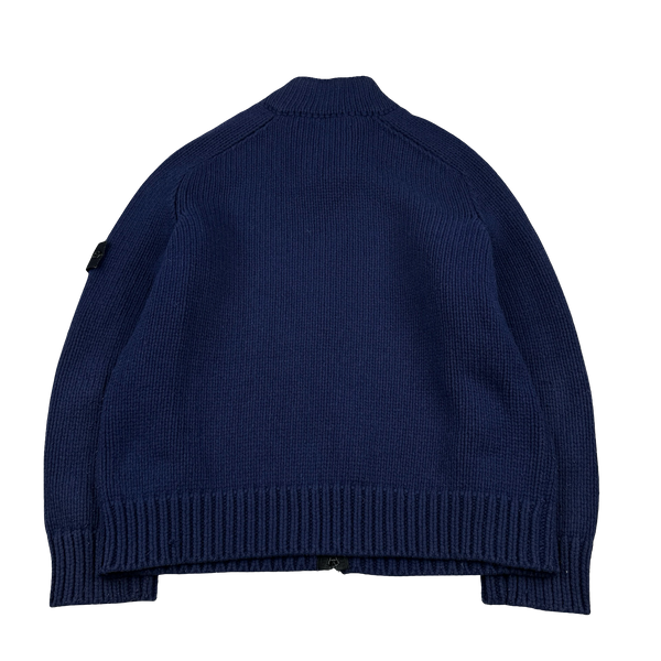 Stone Island Navy Wool Heavyweight Zipped Knit Jumper