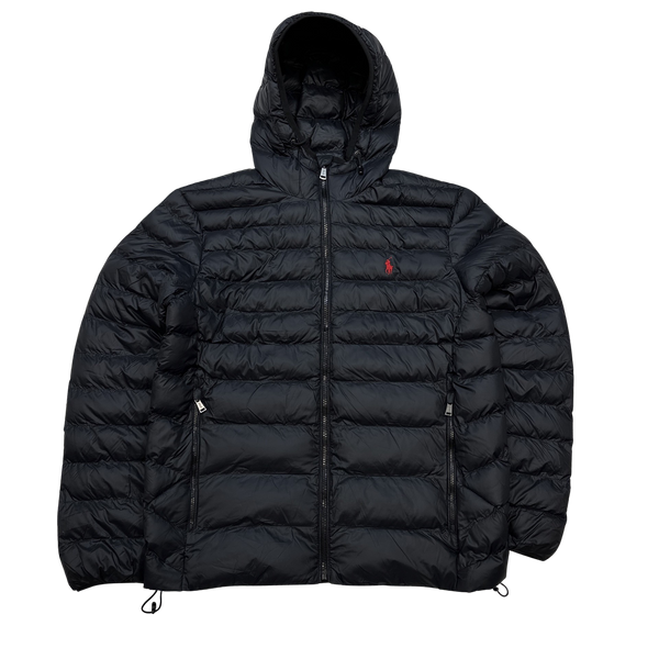 Ralph Lauren Black Padded Nylon Hooded Jacket - Small