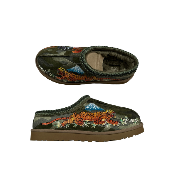 UGG X Palace Burnt Olive Embroidered Japanese Camo Tasman Shoes - UK 9
