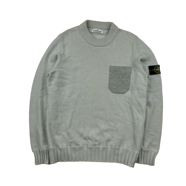Stone Island 2017 Pale Blue Wool Crewneck - Large