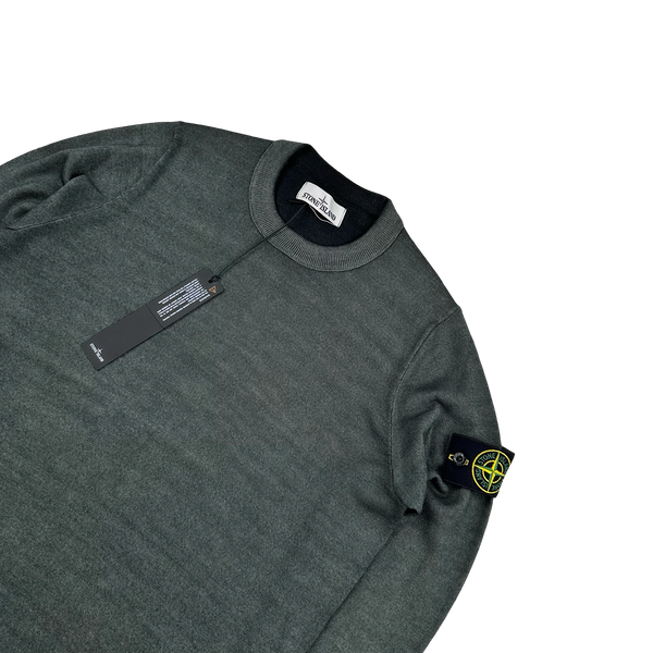 Stone Island 2020 Dark Green Knitted Lana Wool Crewneck Jumper - Small
