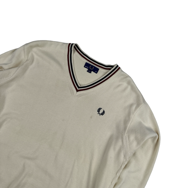 Fred Perry Cream Tennis V Neck Knit - Large