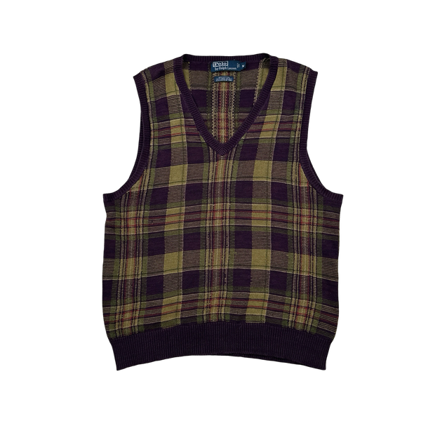 Ralph Lauren Cotton Silk Plaid Knit Vest - Medium