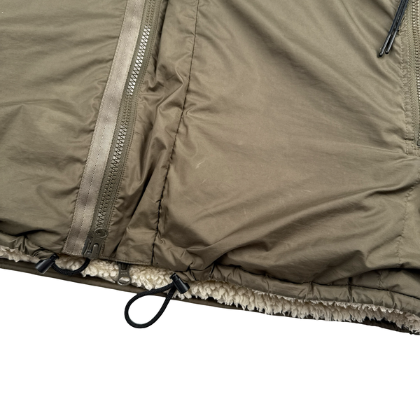 CP Company Reversible Thick Nylon Khaki Goggle Fleece Lined Hooded Jacket - Large