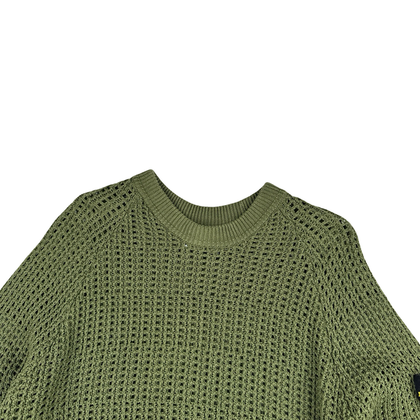 Stone Island 2022 Green Thick Woven Knit Crewneck Jumper - Large