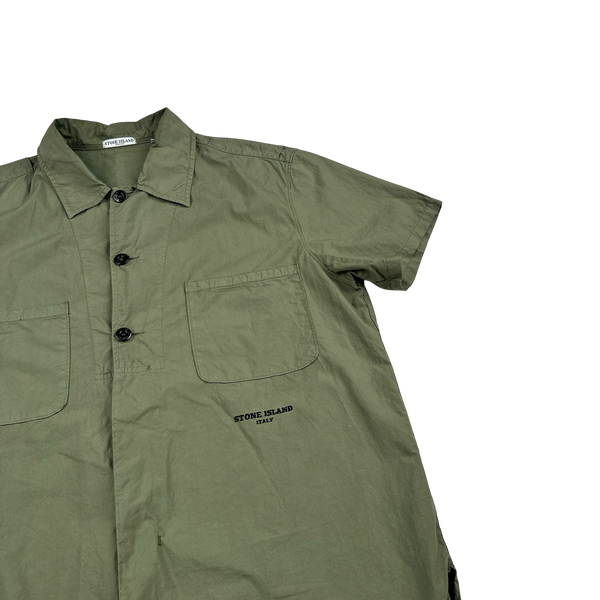 Stone Island 2004 Khaki Cotton Spellout Short Sleeve Shirt - XL