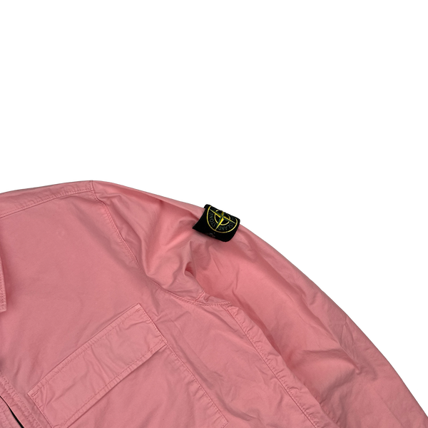 Stone Island 2023 Pink Supima Cotton Twill Zipped Overshirt - Large