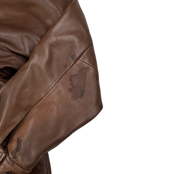 Ralph Lauren Brown Collared Lambskin Leather Jacket - Large