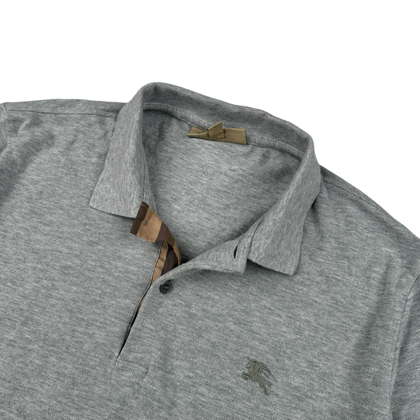 Burberry Grey Nova Check Neckline Polo Shirt - Large