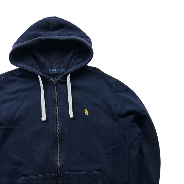 Ralph Lauren Navy Thick Cotton Zipped Hoodie - Large