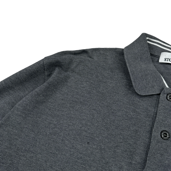 Stone Island Grey Cotton Long Sleeve Polo Shirt - XL
