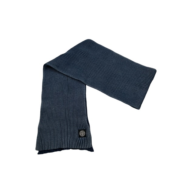 Stone Island Blue Ribbed Patch Scarf
