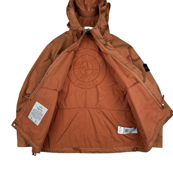Stone Island Supreme 2019 Orange Brushed Cotton Camo Riot Mask Jacket - Medium