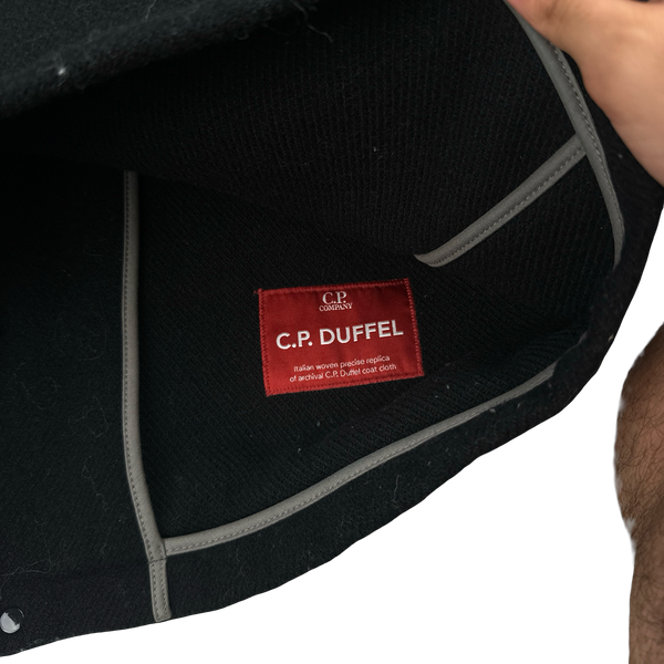 CP Company Black Wool Spellout La Mille Watch Viewer Duffle Jacket - Large