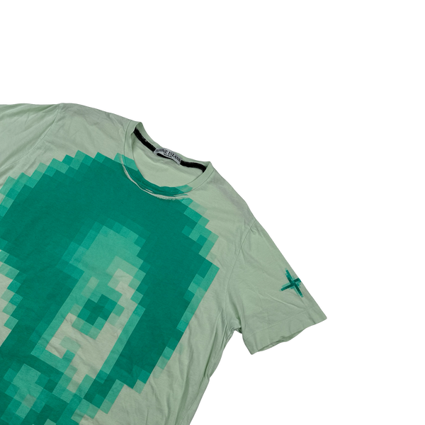 Stone Island 2010 Pixelated Green Cotton Graphic T Shirt - Large