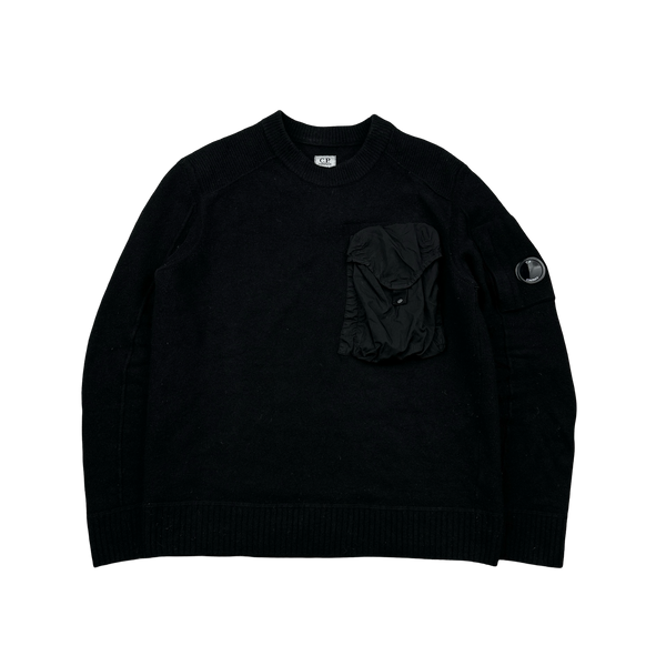CP Company Black Wool Chest Pocket Knit - Large