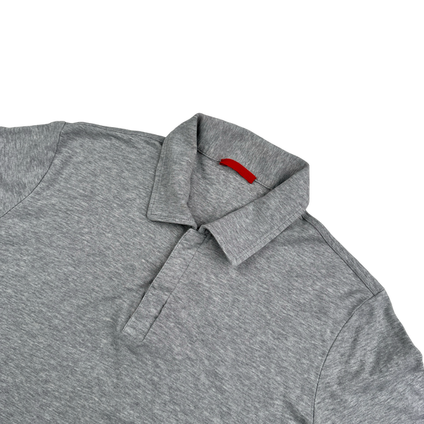 Prada Grey Cotton Collared Red Tab Polo Shirt - Large