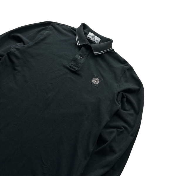 Stone Island Black Longsleeve Cotton Polo Shirt - Small