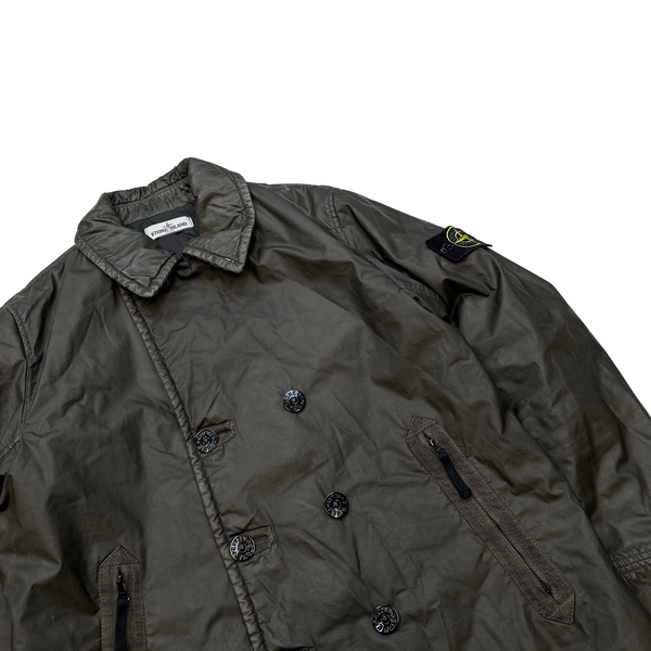 Stone Island 30th Anni Brown Mussola Gommata Double Breasted Jacket - Small