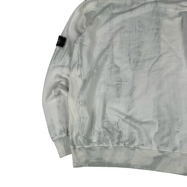 Stone Island White Hand Corrosion Crewneck Sweatshirt - XXL