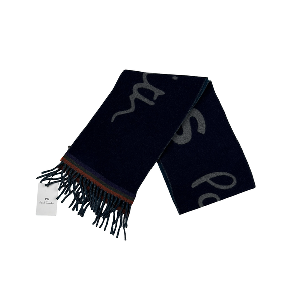 Paul & Shark Navy Spellout Wool Scarf