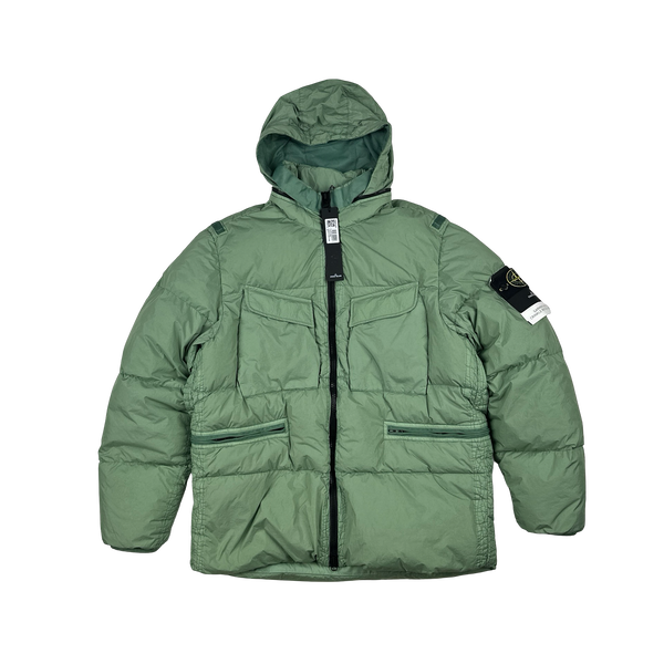 Stone Island 2022 Pale Green Crinkle R-NY Down Puffer Jacket - Large