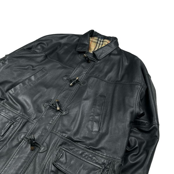 Burberry Leather Nova Check Lined Collared Duffle Coat - XL