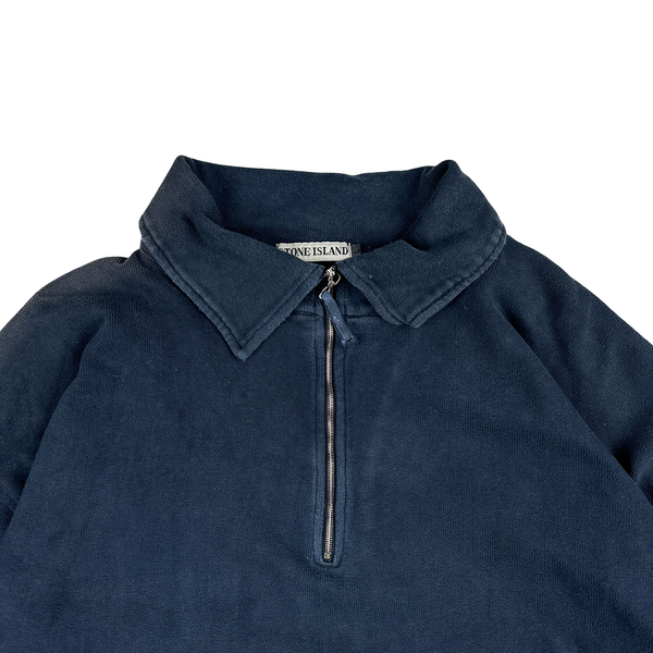 Stone Island 1991 Vintage Navy Quarter Zipped Cotton Pullover - Large