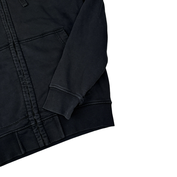 Stone Island Black Cotton Zipped Hoodie - Medium