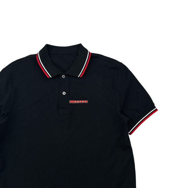 Prada Black Cotton Spellout Polo - Medium